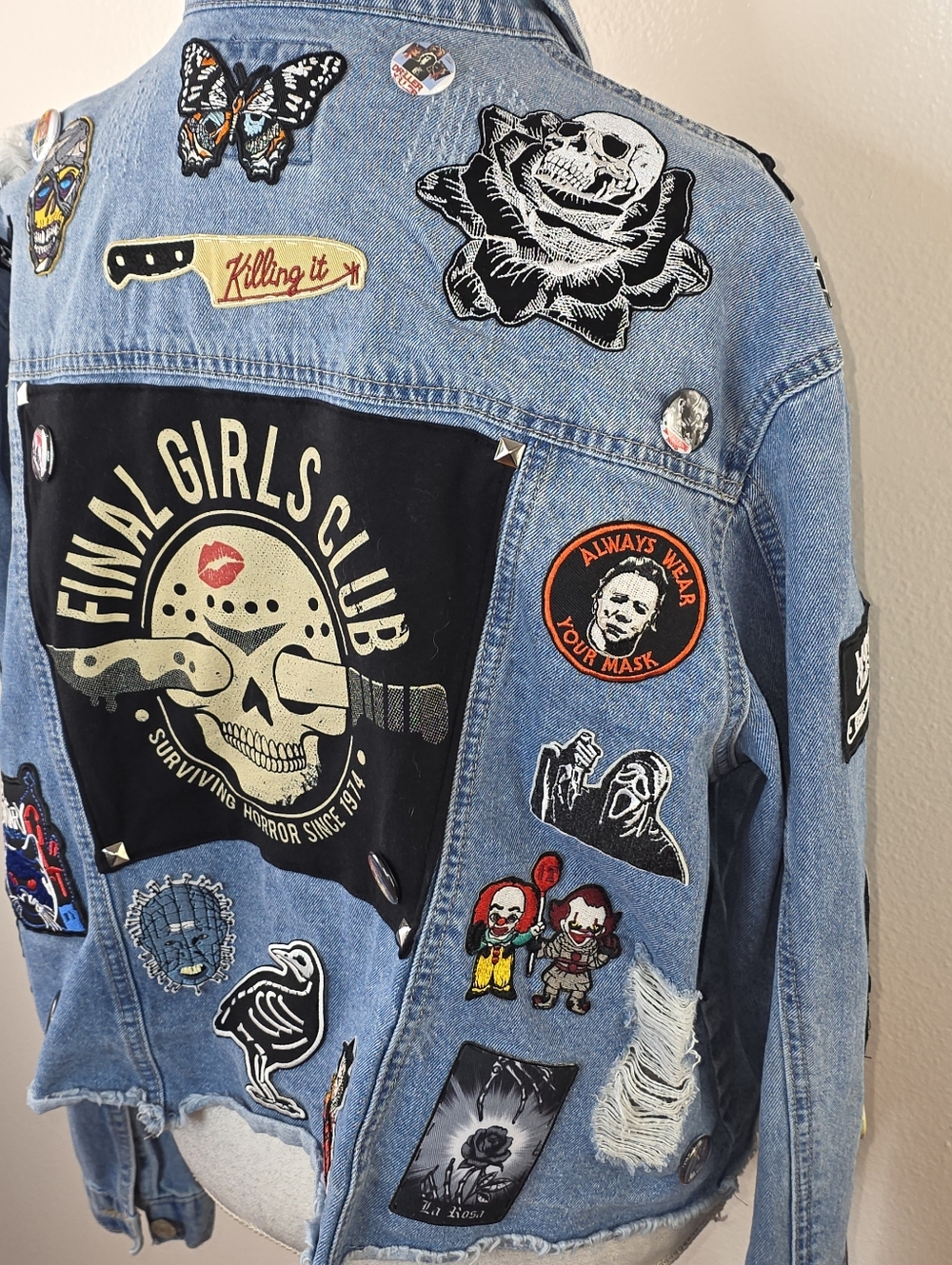 Boneyard Threadz Final Girl Denim Horror Battle Jacket Size 1X - Picture 7 of 12